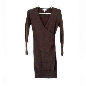 ANN TAYLOR LOFT knit dress size XSP brown longsleeve v-neck merino wool